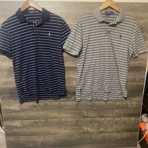 2x Polo Ralph Lauren Pony Shirt Medium Pima Soft Touch Blue/grey Striped Casual